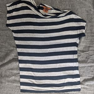 Tory Burch Linen Assymetrical Striped Tee